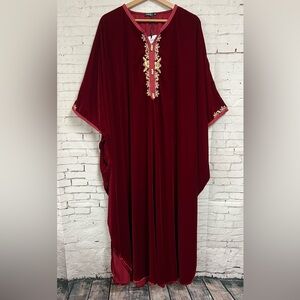 NWT Diamontine Kaftan Red Gold Velvet Dress One Size TU Morocco Polyester
